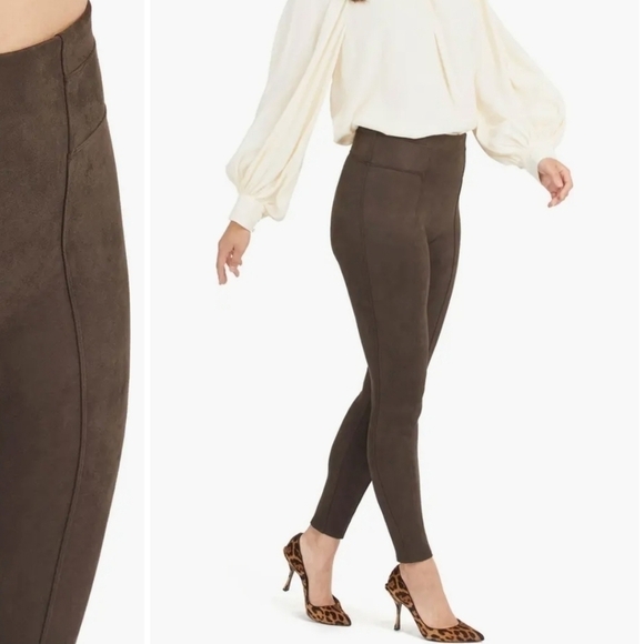 Spanx High Waist Faux Suede Leggings in Chocolate Brown, sz Large - Picture 6 of 16